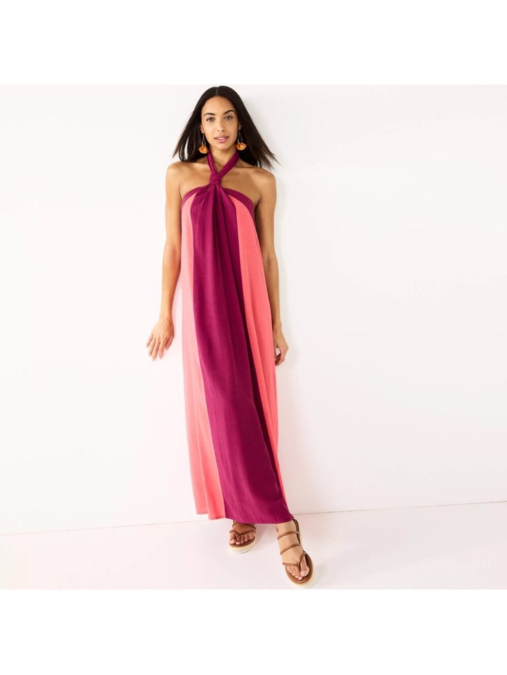 NWT Women's Nine West Halter Neck Colorblock Maxi Dress